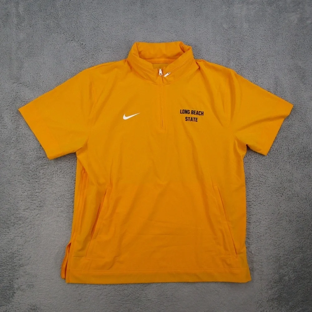 Nike Long Beach State Mens XL 1/4 Zip Short Sleeve Pullover Yellow FJ9548-716
